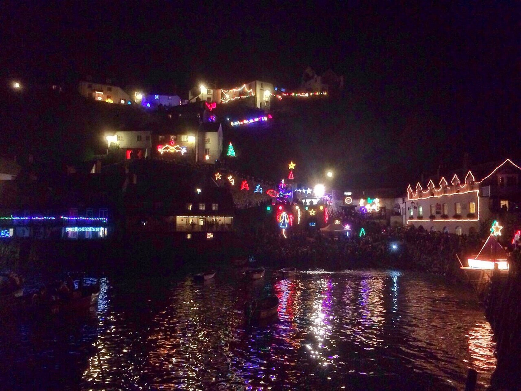 Christmas lights in Clovelly